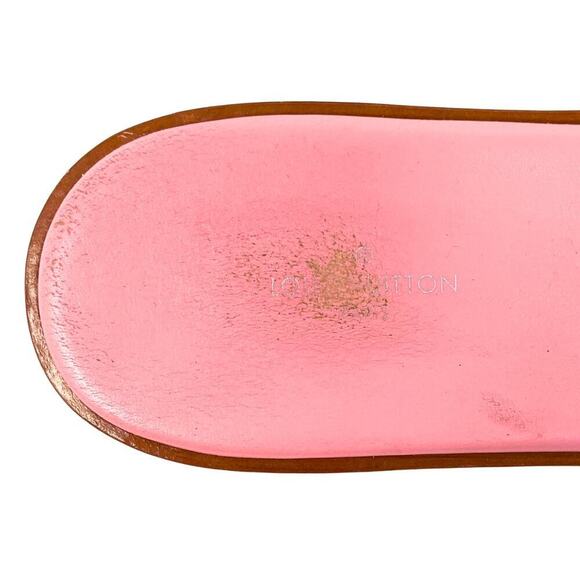 Louis Vuitton LV Logo Monogram Canvas Pink Tan Gold Lock It Flats Sandals EU37.5 - Picture 6 of 11